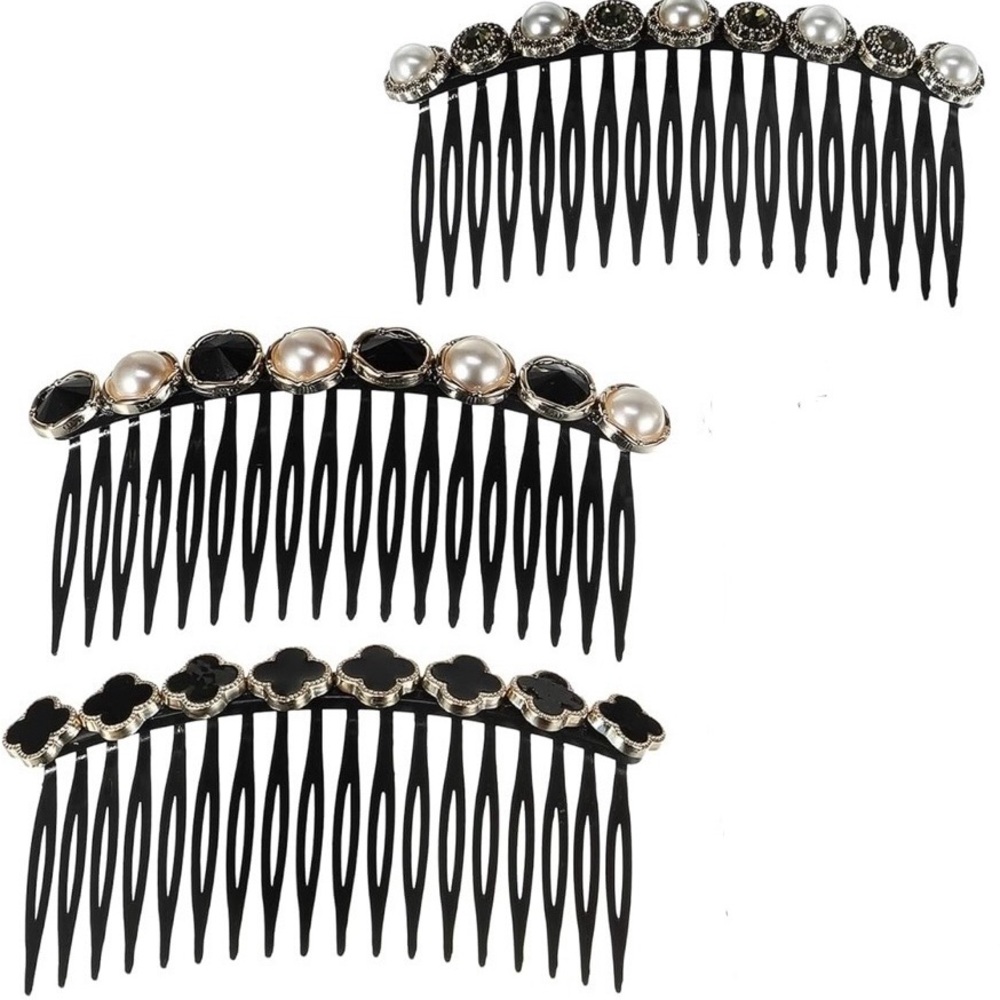 Elegant Black and Silver Hair Accessories with Pearlescent Beads